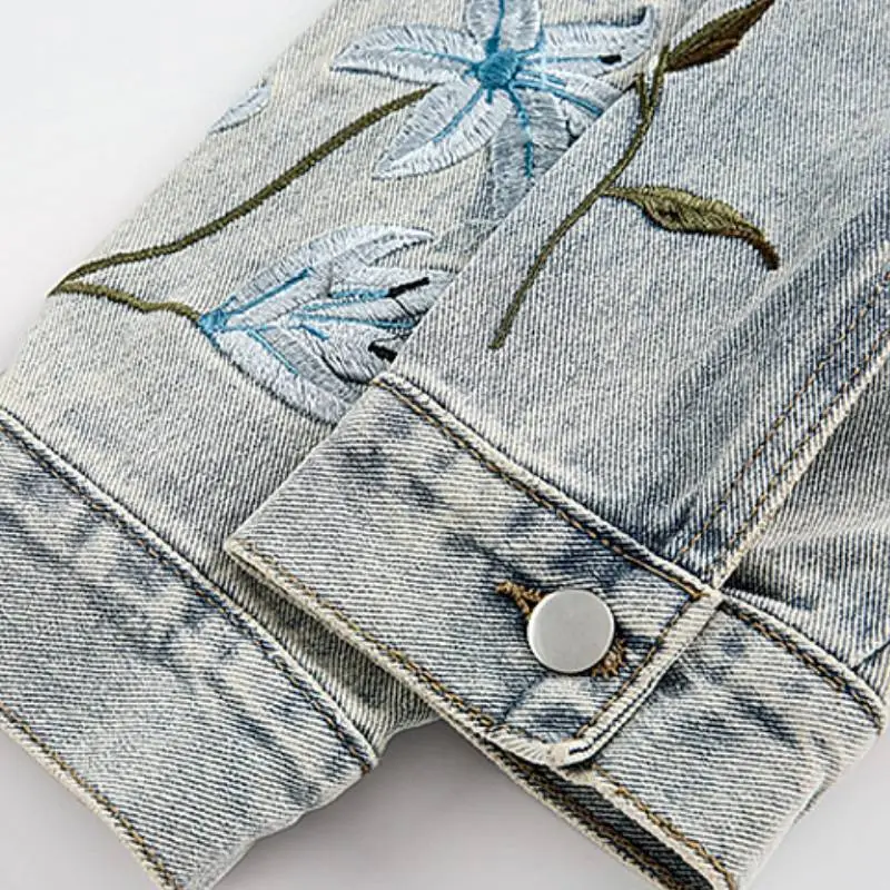 Casual Embroidered Denim Jacket-4