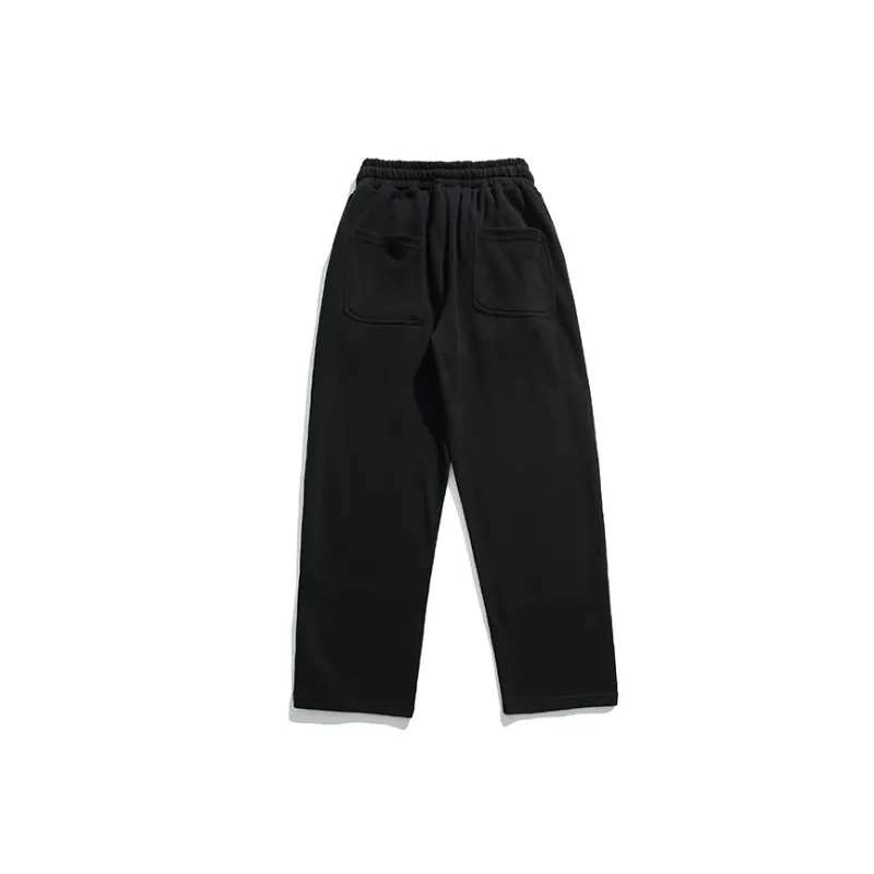 Retro Casual Solid Color Large Pocket Design Loose Straight Pants-1