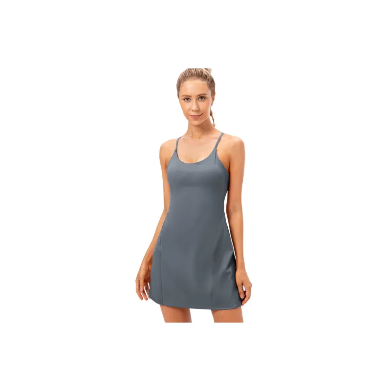 Simple Breathable Nylon Spandex Slip Dress Women-6