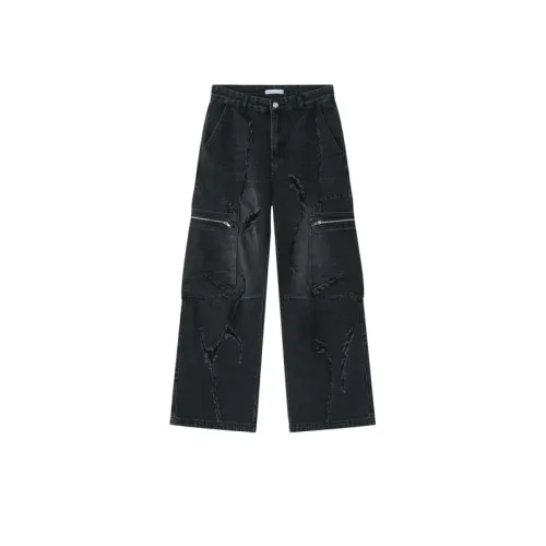 Loose Straight Zipper Hip Hop Tooling Large Pocket Jeans