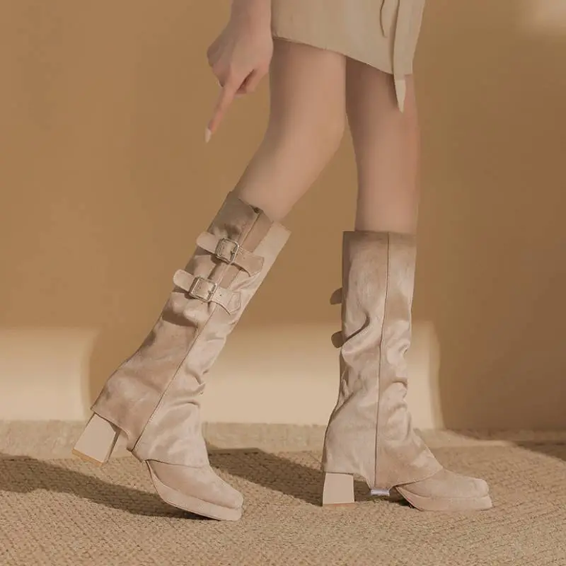 Fashionable Metal Knee High Boots-5