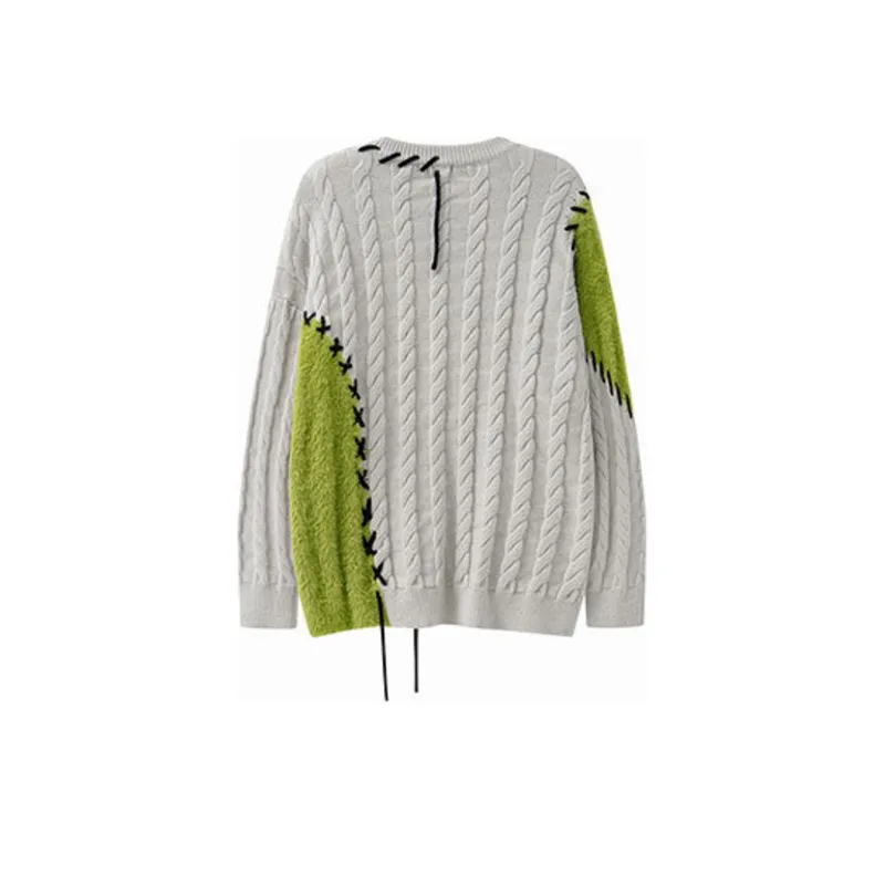 Retro Irregular Contrast Color Wear Rope Sweater-5