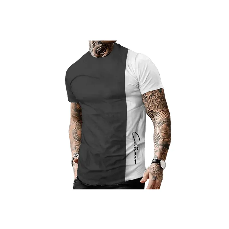 Graphic Color Block Round Neck Printing Casual Short Sleeve T shirt-4