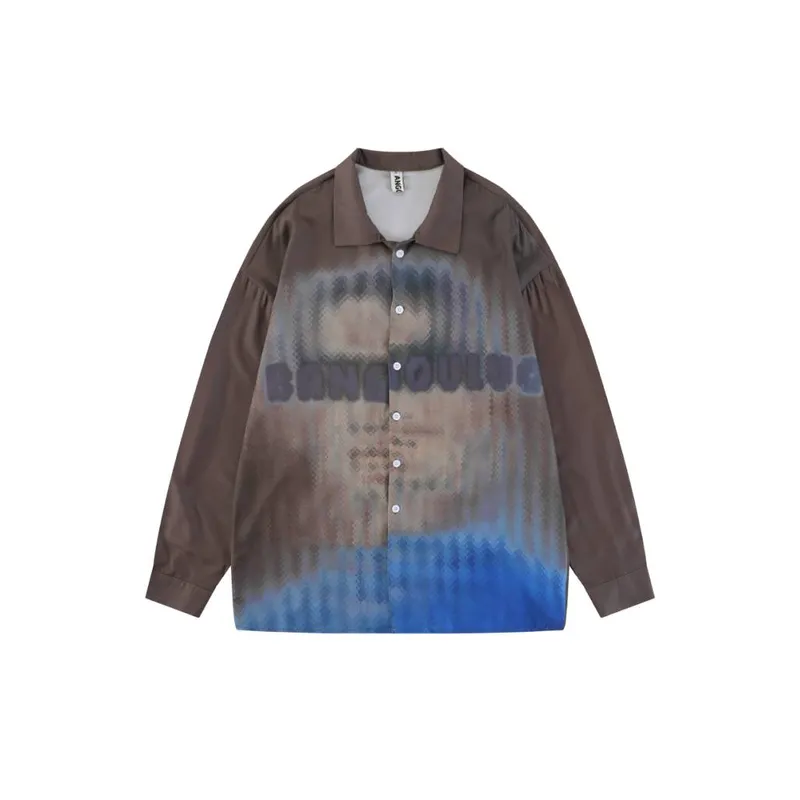 Ins Distinctive Fuzzy Print Long sleeved Shirt-4
