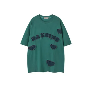 Hip Hop Denim Washed Patch T Shirt