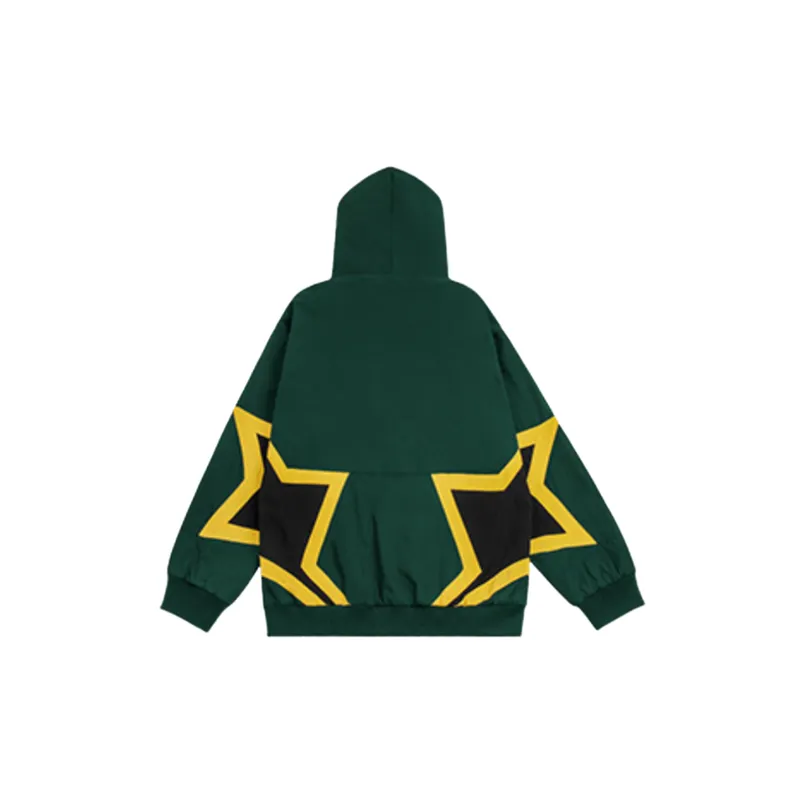 Retro Star Contrast Color Stitching Ins Hip hop Street Loose Hooded Jacket-1