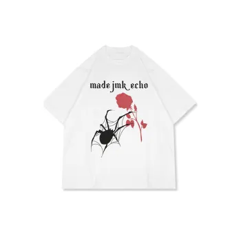 Retro Trendy Brand Short sleeved T shirt Spider Pattern Printed