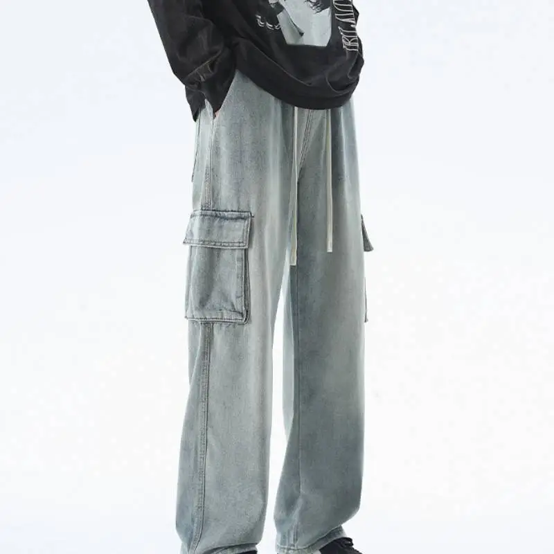 Cool Loose Denim Cargo Pants-3