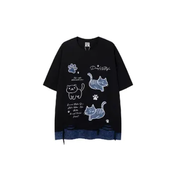 Retro Cute Cotton Blended Fabric T Shirt