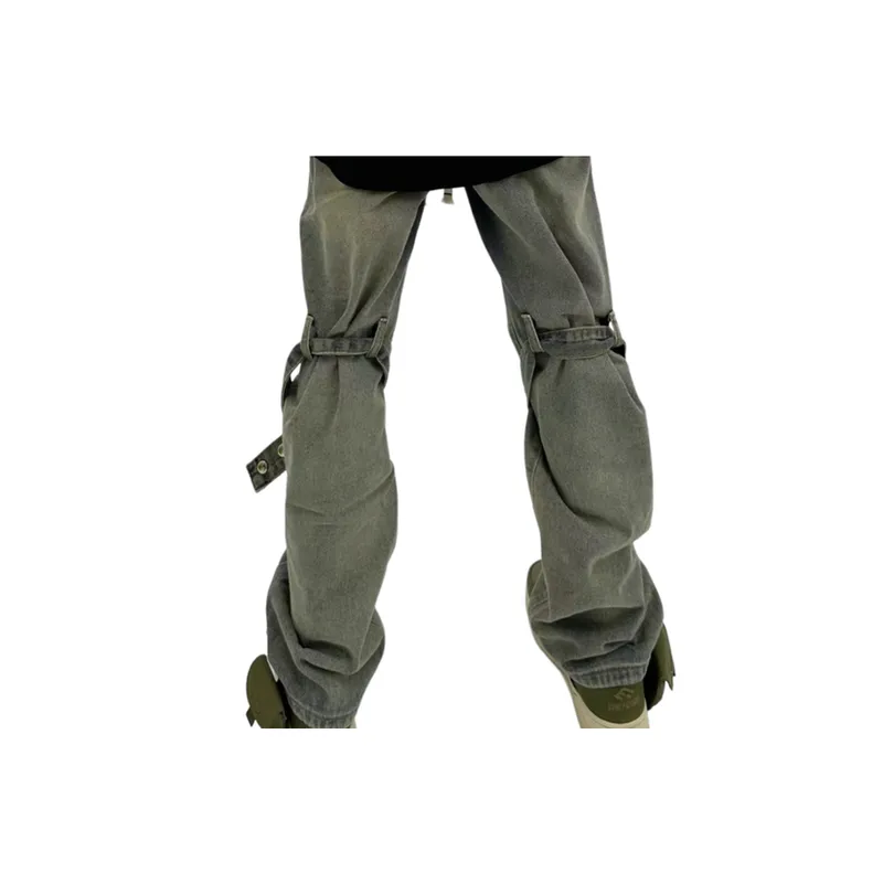 Patch Loose Straight Bandage Pants-1
