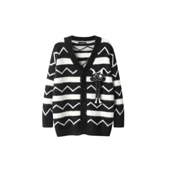 Dopamine Corrugated Contrast Cardigan Personality Doll Decorative Loose Knitted Sweater