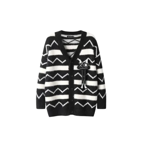 Dopamine Corrugated Contrast Cardigan Personality Doll Decorative Loose Knitted Sweater