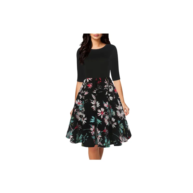 Elegant Contrast Color Cotton Dress Women-11
