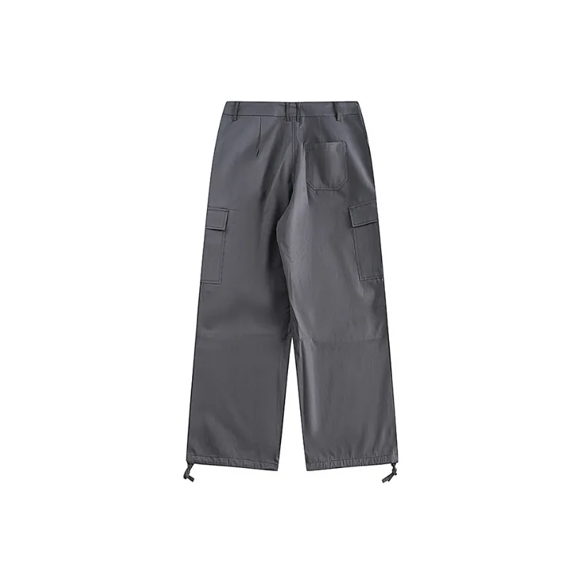 Retro Solid Color Pocket Decorative Straight Casual Pants-1