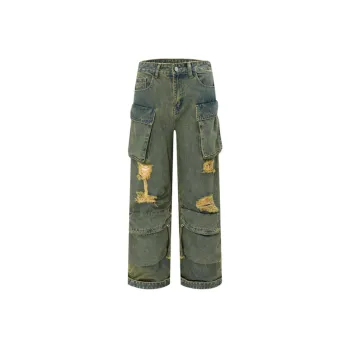 Washed Dressed Ripped Tooling Jeans