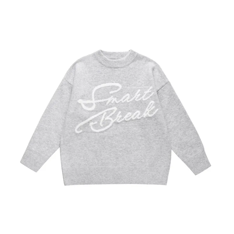 Retro Plush Letter Crewneck Loose Lazy Style Sweater-0