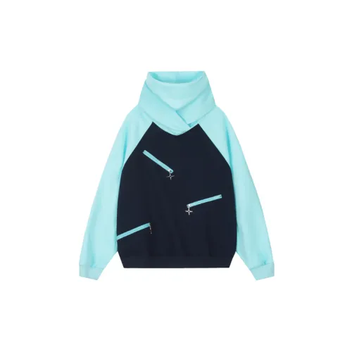 Stitching Color Raglan Sleeve High Collar Hooded Essen