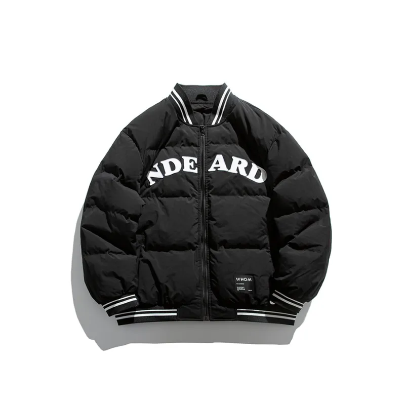 College Style Letter Printed Stand up Collar Cotton Coat-5