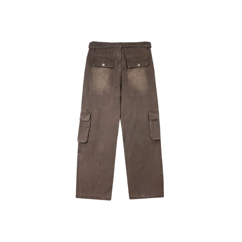 Solid Color Overalls High Street Niche Hiphop Wide Leg Straight Casual Trousers-3