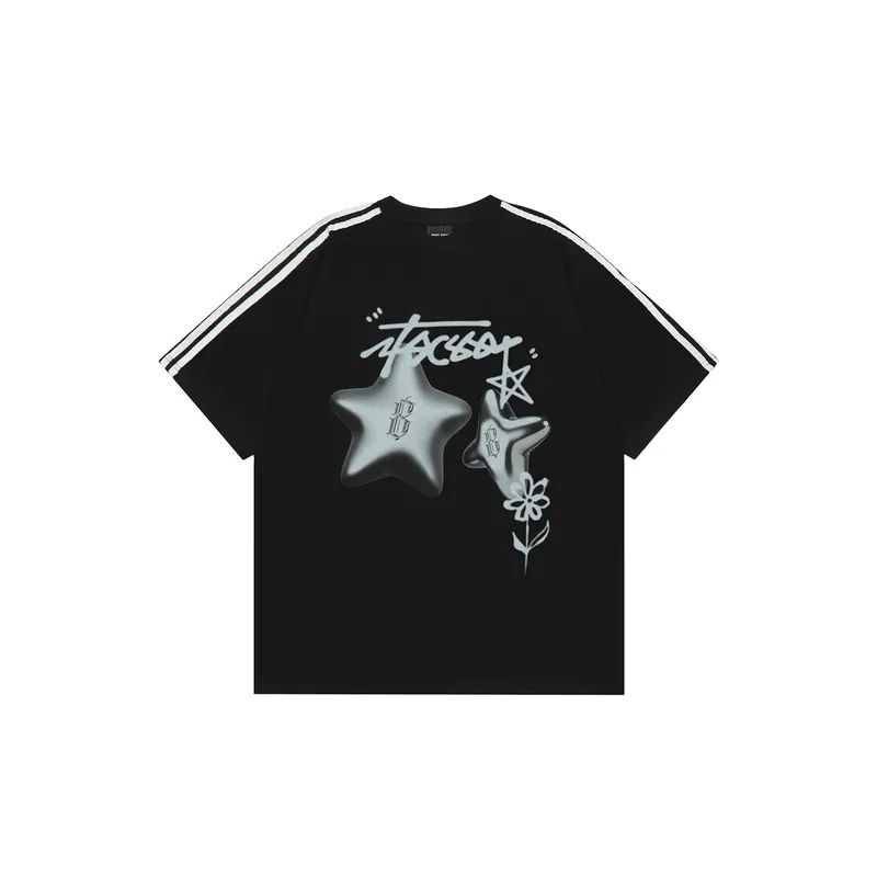 Loose Round Neck Print T Shirt-2