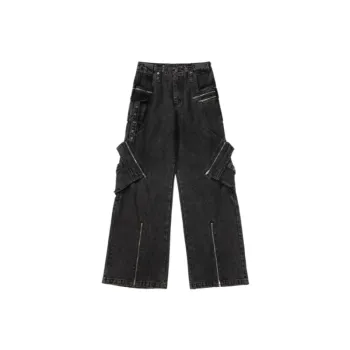 High Street Trendy Straight Multi pocket Zipper Casual Pants