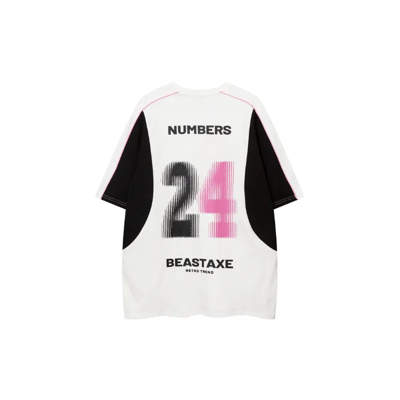 Retro Hip Hop Loose Color Stitching T Shirt-3