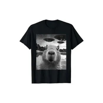 Funny Graphics Capybara Selfie With UFO Weird T shirt