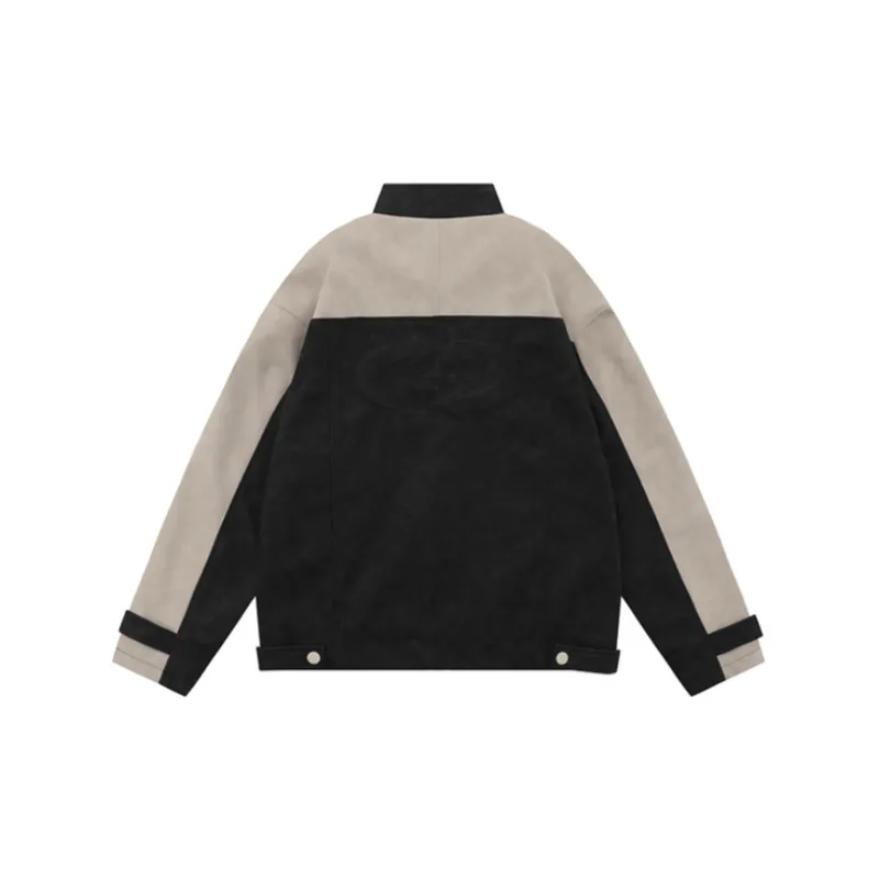 Retro Baseball Stitching Contrast Color Multi Pocket Zipper Pendant Loose Jacket-7