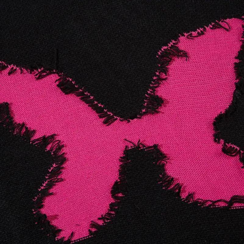 Casual Butterfly Contrast Loose Blended Synthetic Fabrics Sweater-4