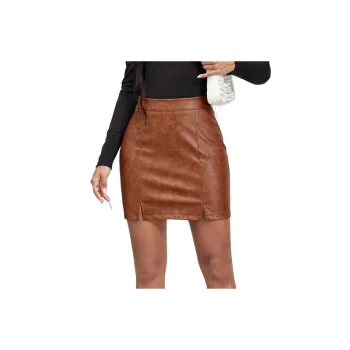Simple Zipper PU Leather Skirt Women