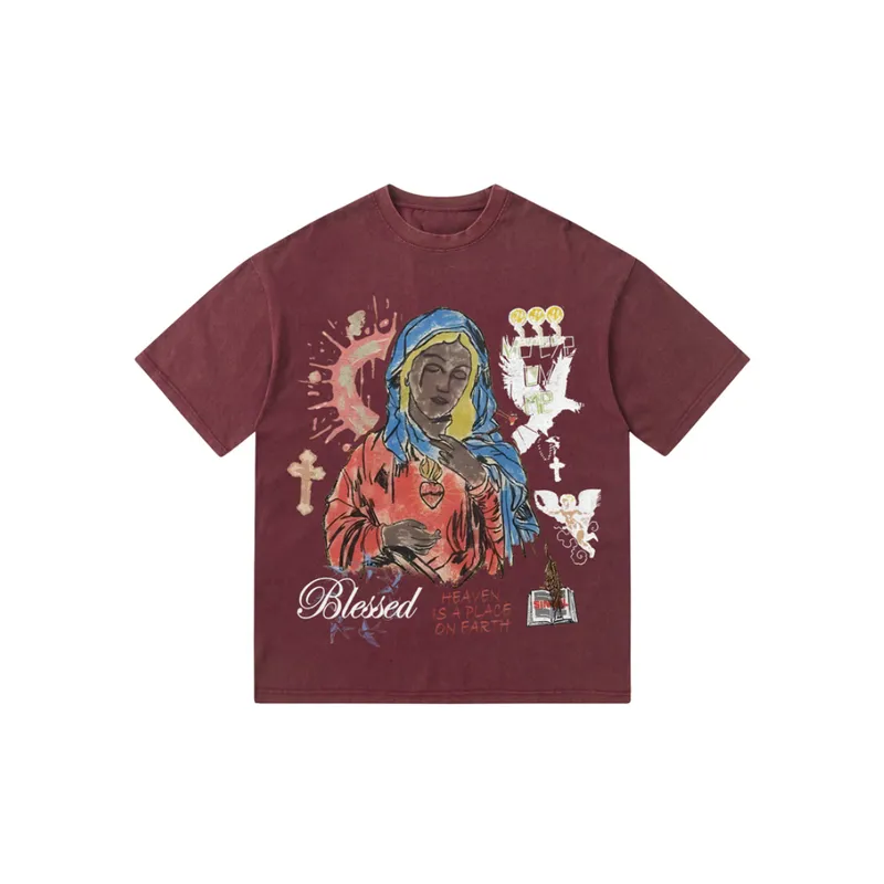 Retro Loose Washed Spray T Shirt-4