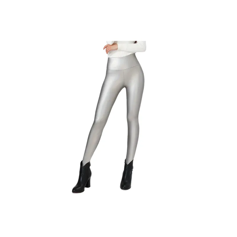 Sexy Plain Polyester Leather Pants Women-1