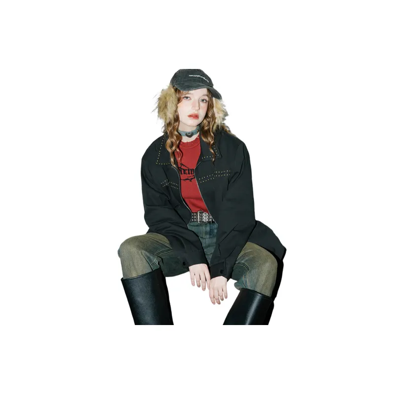 Niche Design Trendy Dark Rivet Vintage Work Jacket-3