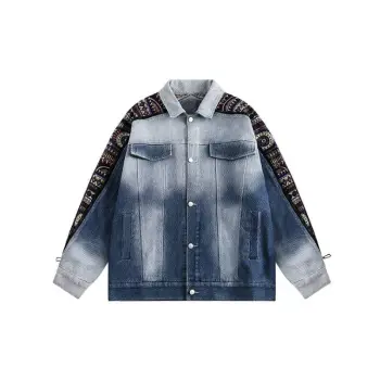 Retro Water Ethnic Jacquard Patchwork Denim Jacket