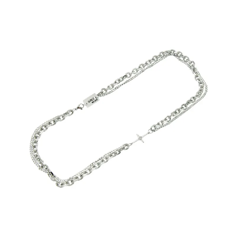 Diamond Cross Pendant Double Layer Necklace