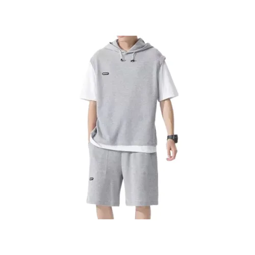 Fake Two-Piece Hooded T-Shirt And Shorts Sports Set