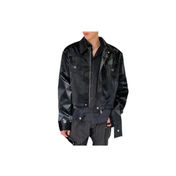 High Street Dark Style High end Crocodile Pattern Leather Jacket