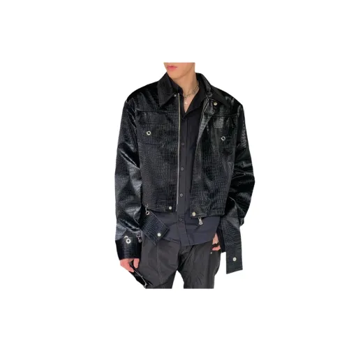 High Street Dark Style High end Crocodile Pattern Leather Jacket
