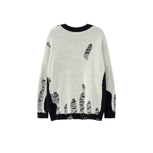 Color Matching Crochet Hollow Hole Street Retro Loose Crew Neck Sweater