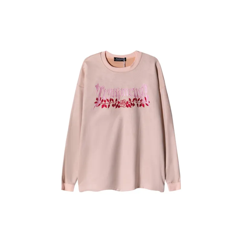 Letter Flower Embroidered Thickened Round Neck Sweat Fashionable Niche BF Style Loose Long sleeved Sweatshirt-0