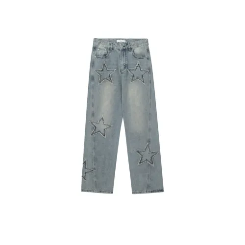 High Street Five-pointed Star Embroidered Jeans