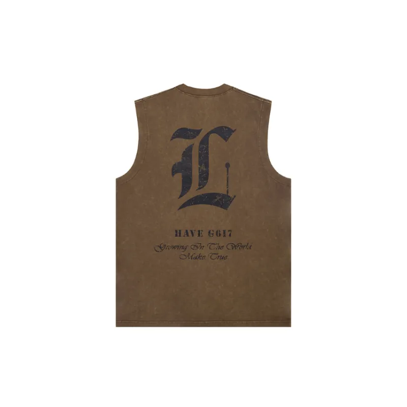 Street Tide Letters Printed Round Neck Vest-5