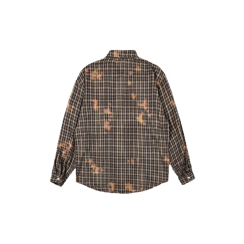 Casual Washed Tie Dye Plaid Shirt-1