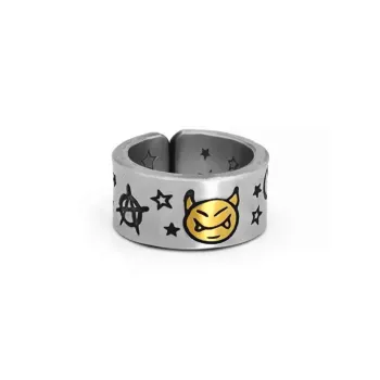 Golden Devil Smiley Face Ring Opening Fashion Personalized Thai Silver Distressed Star Ring Vintage Ring Jewelry
