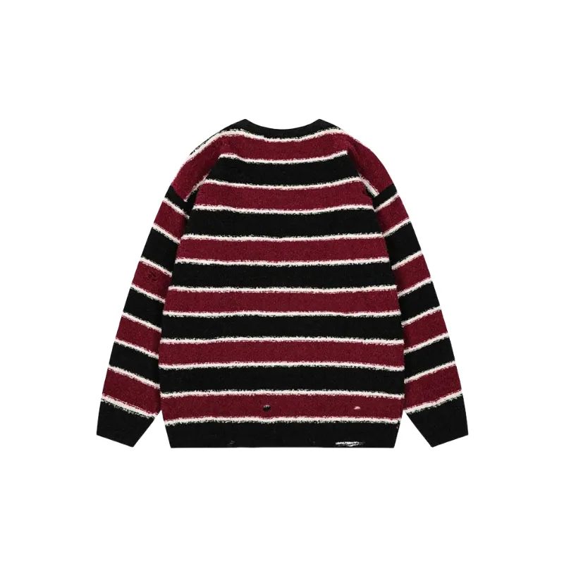 Striped Contrast Color Blended Synthetic Fabrics Sweater-1