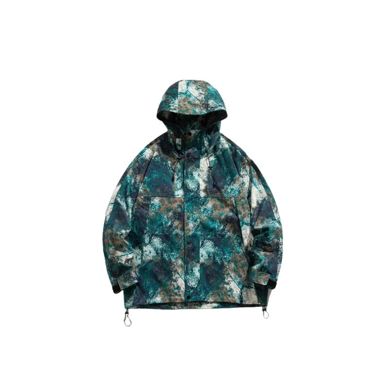 Hooded Loose Camouflage Printed Hem Drawstring Casual Jacket-0