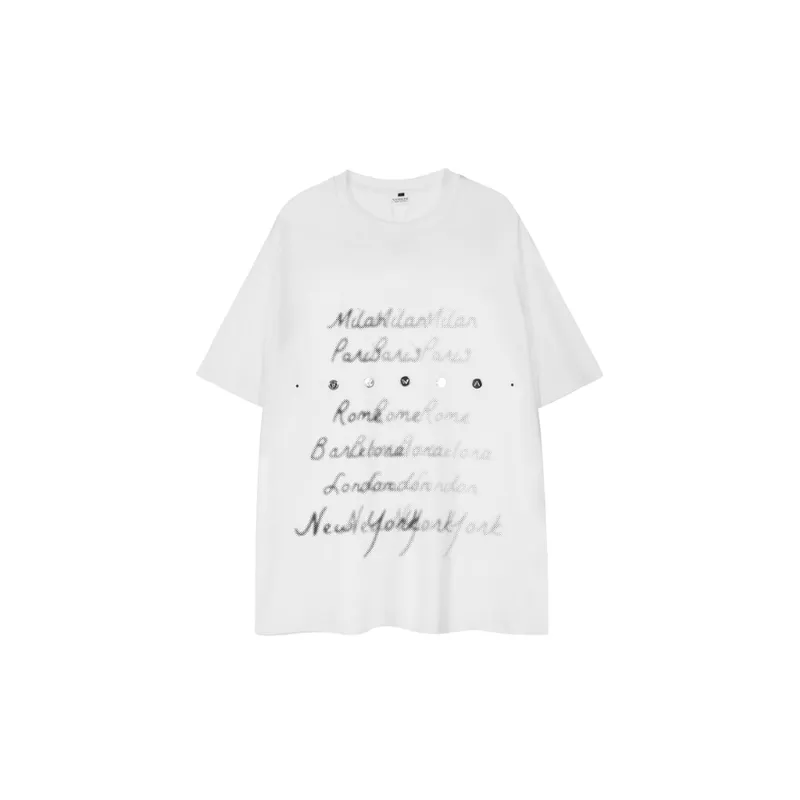 Punk Alphabet Gradient Print T Shirt Rock Style-0