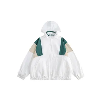 Retro Stitching Contrast Color Loose Vertical Collar Functional Hooded Sports Jacket