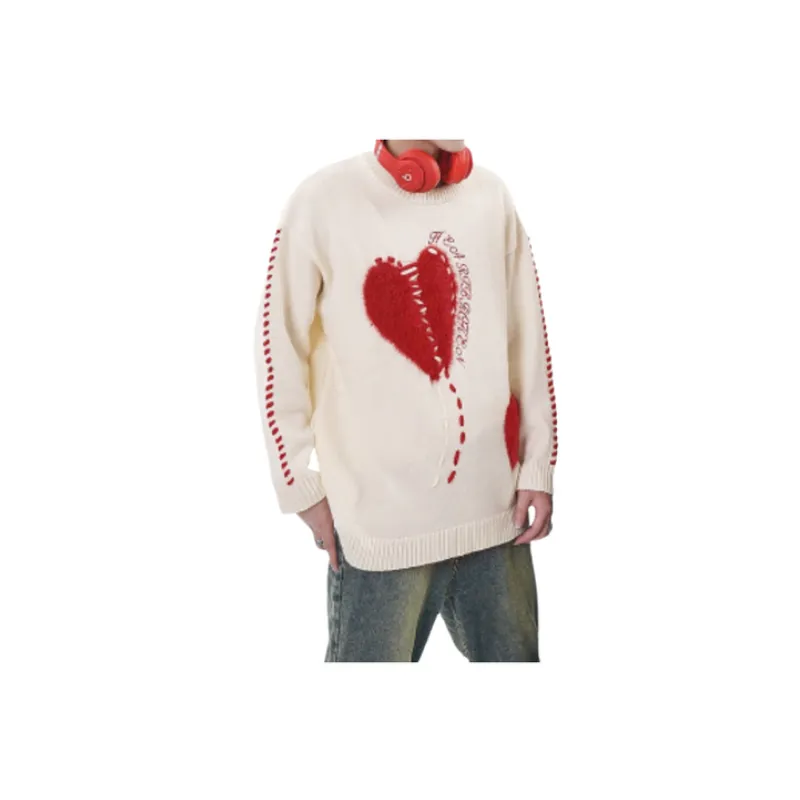 Love Embroidered Loose Crewneck Knitted Sweater-2