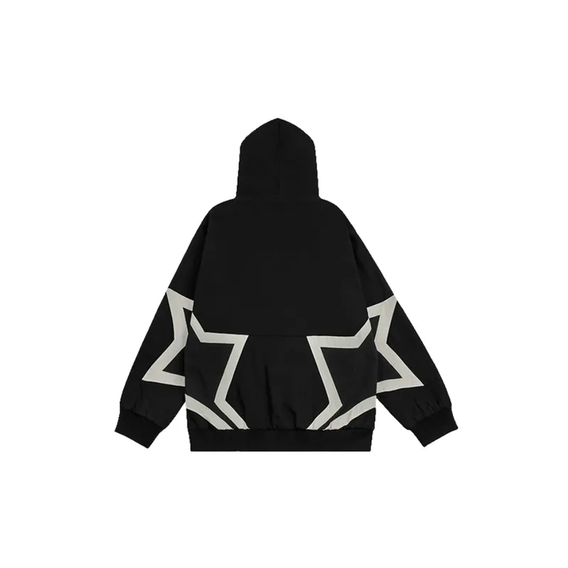 Retro Star Contrast Color Stitching Ins Hip hop Street Loose Hooded Jacket-5